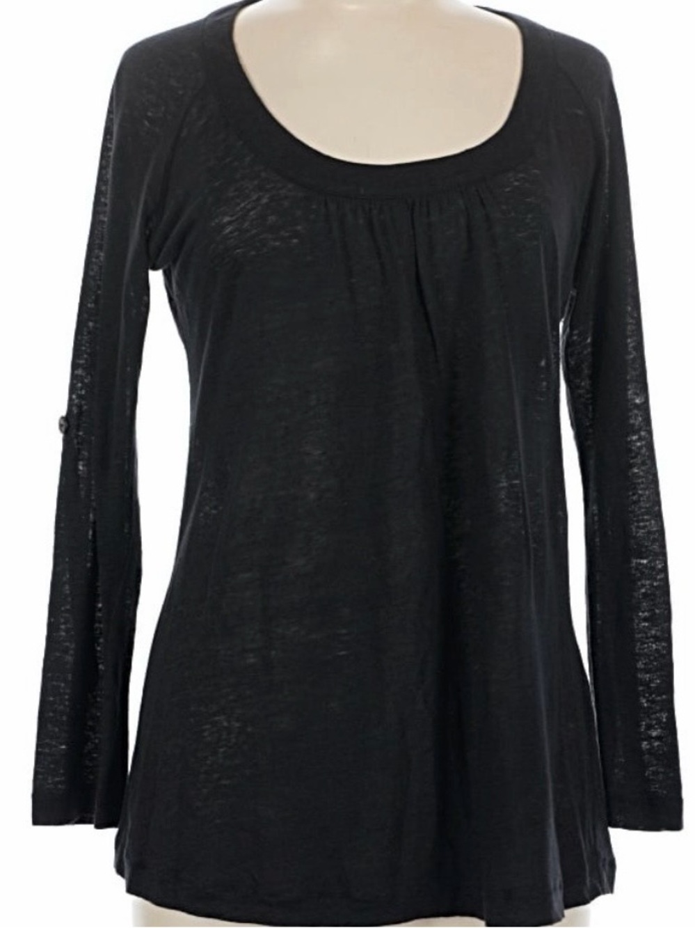 Jolie Black Linen Scoop Neck Long Sleeve Top